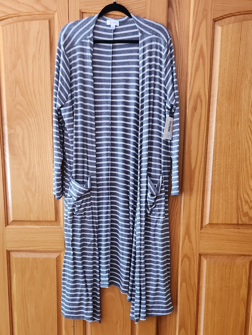 LuLaRoe Striped Open Cardigan - Gray & White